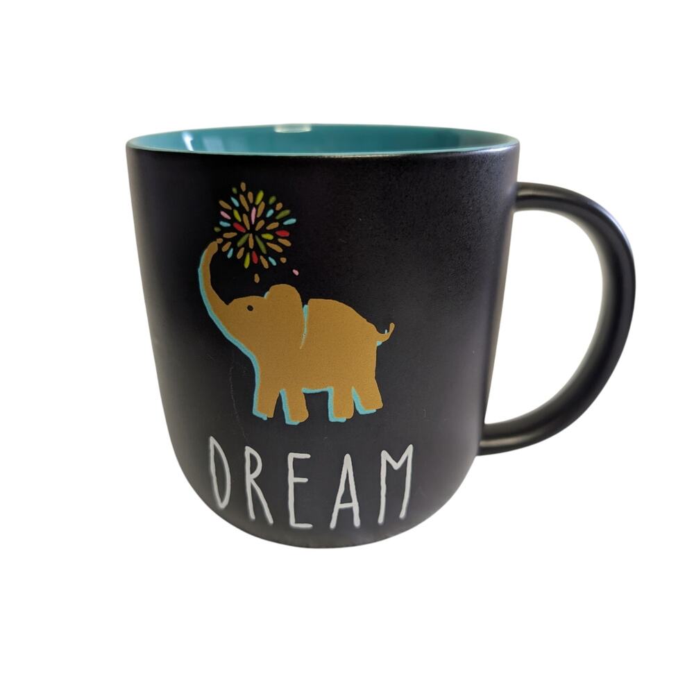 Artisan Coffee Mugs, Gold Elephant "Dream" Black Ceramic Cup 18 fl oz